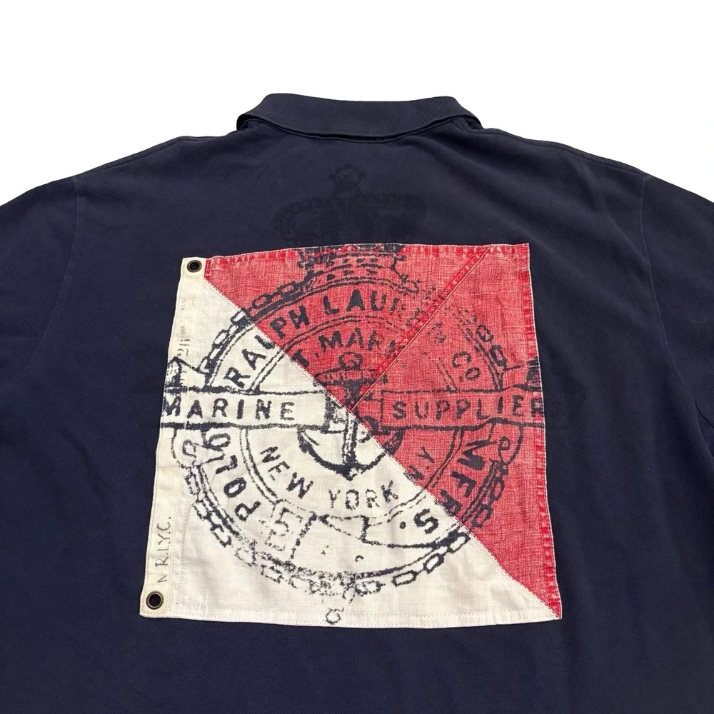Polo Ralph Lauren Mens XL Navy Yacht Club Cruiser Team Graphic Back Patch Polo